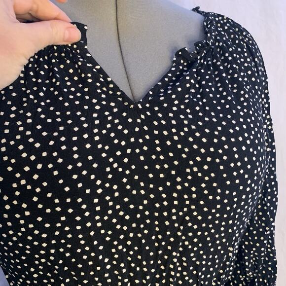 Talbots Dress Black White Dot Midi Dress Smocked Waist 3/4 Sleeve Ruffle Tier M - Picture 5 of 14